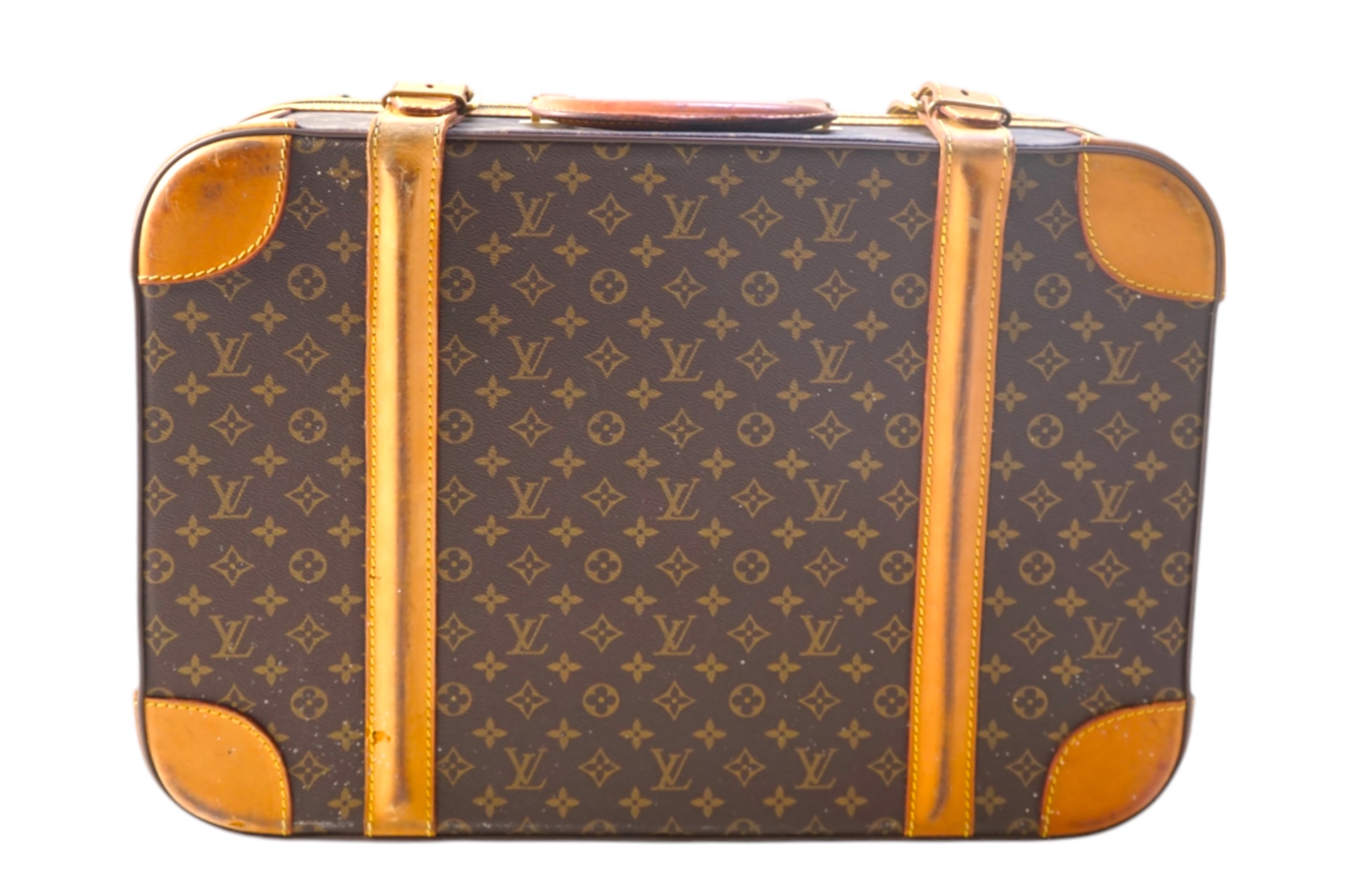 A Louis Vuitton monogrammed canvas with leather trim soft sided suitcase